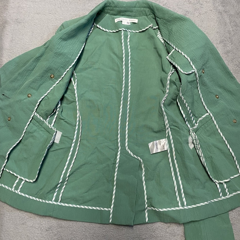 Veronica Beard Emsley Jacket Size 2 Agate Green Blazer Linen Blend Textured - Picture 3 of 11